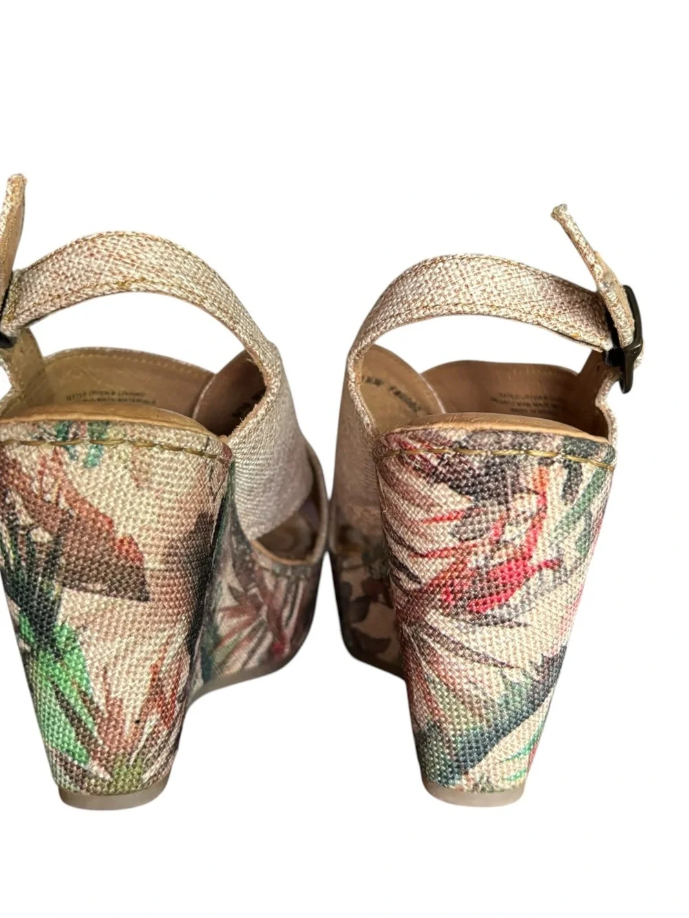 Born Emmy II Citrus Fabric Tropical Print Cross-Strap Floral Tan  Wedge Sandals